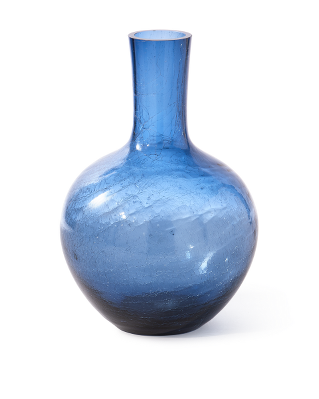 Ball body vase crackled glass Blue L