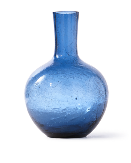 Ball body vase crackled glass Blue L