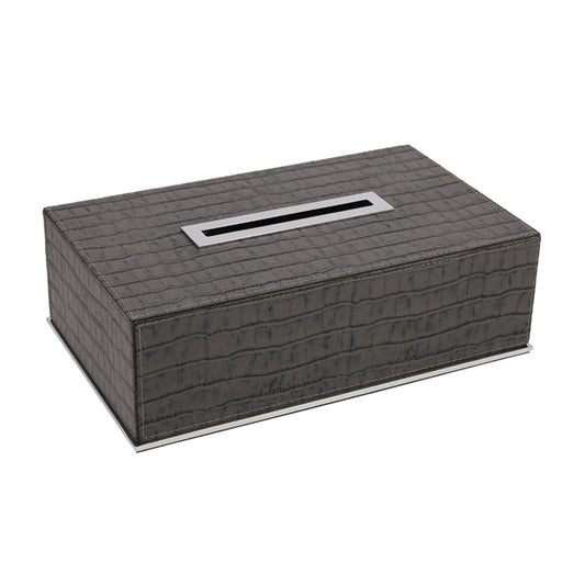 FIRENZE TISSUE HOLDER RECTANGULAR PRINTED CALFSKIN CROCODILE : GRAPHITE