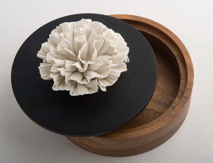 Fleur Box with Porcelain Flower- Black Large