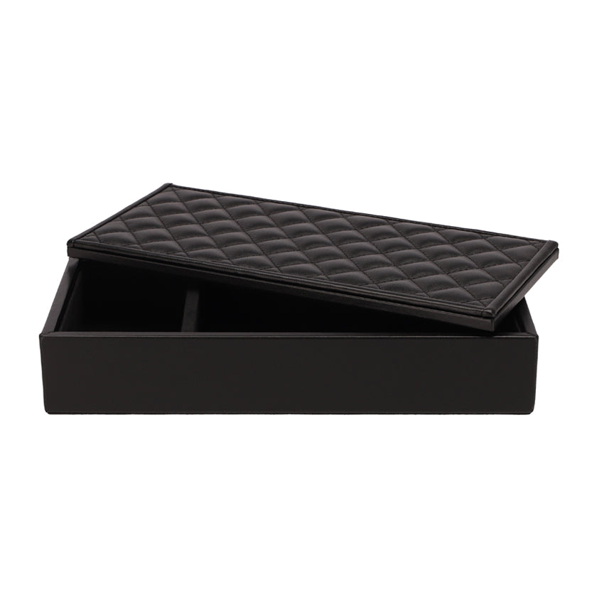 RECTANGULAR BOX QUILTED PADDED LEATHER BALCK