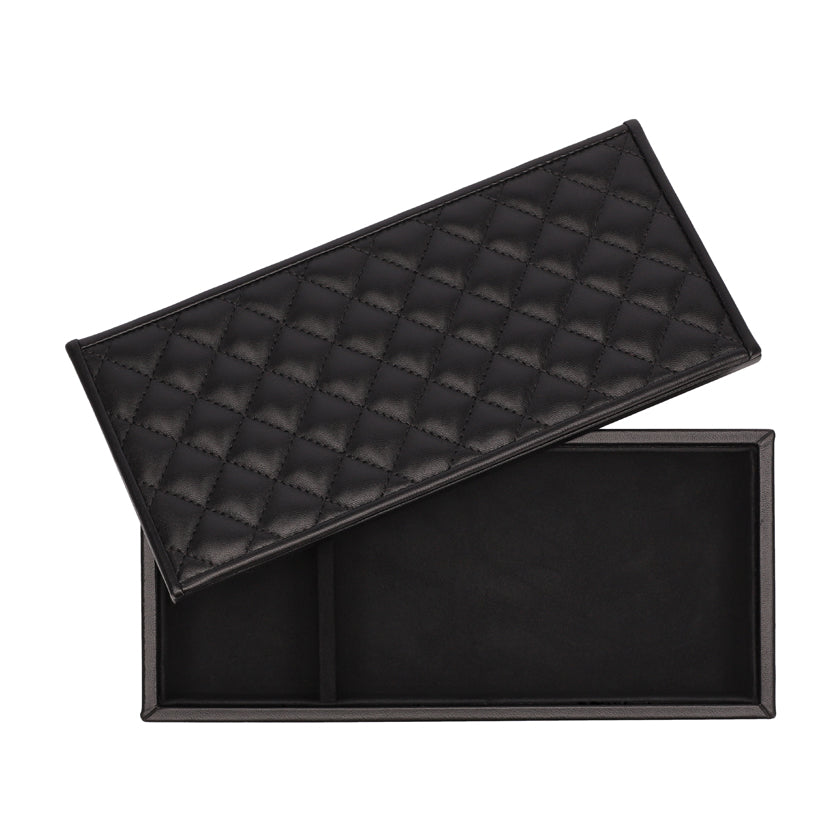 RECTANGULAR BOX QUILTED PADDED LEATHER BALCK