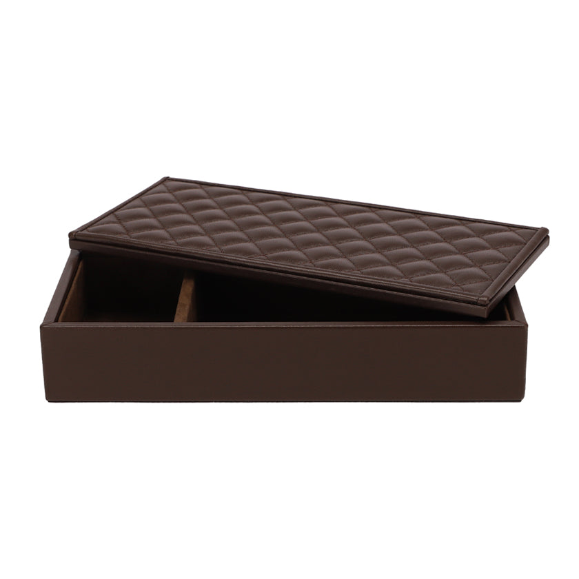 RECTANGULAR BOX QUILTED PADDED LEATHER CHOCO