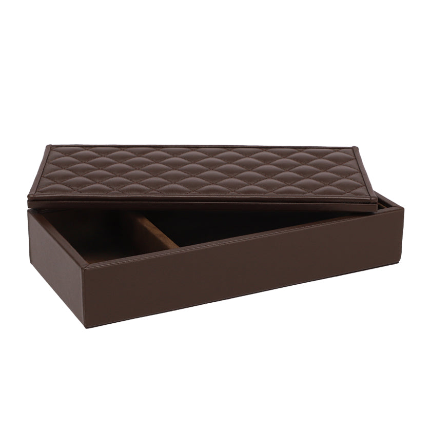 RECTANGULAR BOX QUILTED PADDED LEATHER CHOCO