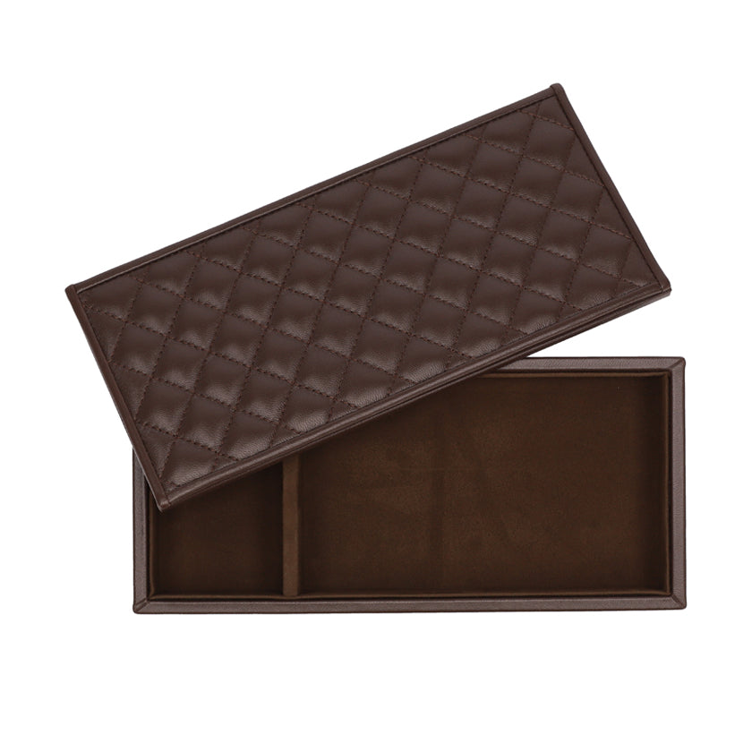 RECTANGULAR BOX QUILTED PADDED LEATHER CHOCO