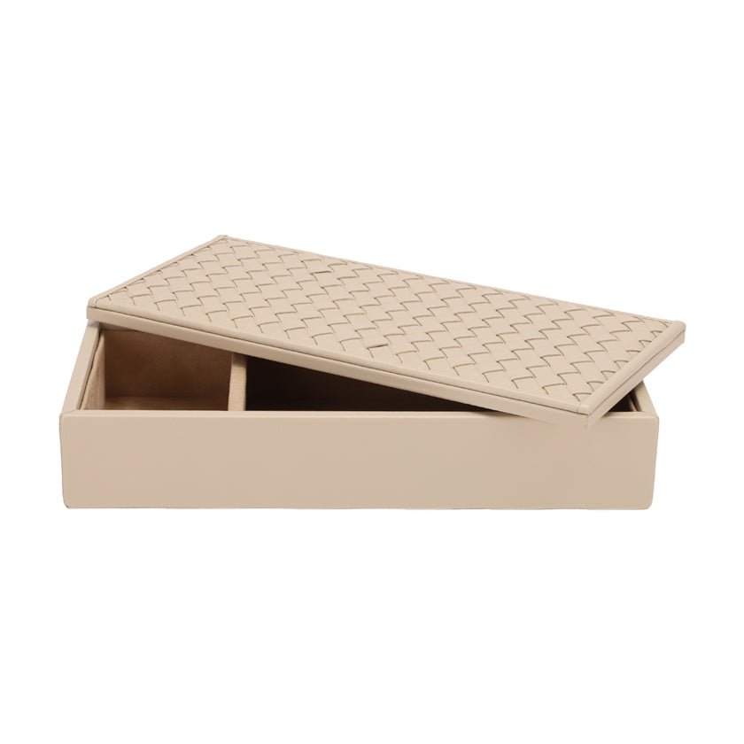 RECTANGULAR BOX HAND-WOVEN LEATHER AVORIO