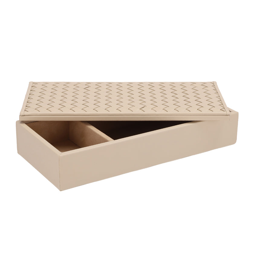 RECTANGULAR BOX HAND-WOVEN LEATHER AVORIO