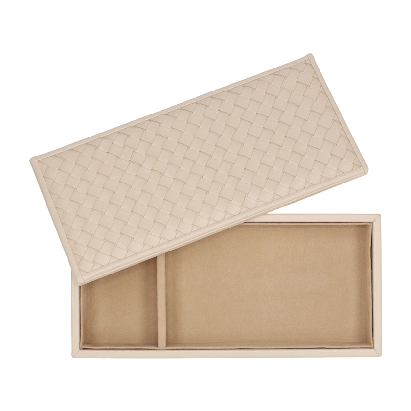 RECTANGULAR BOX HAND-WOVEN LEATHER AVORIO