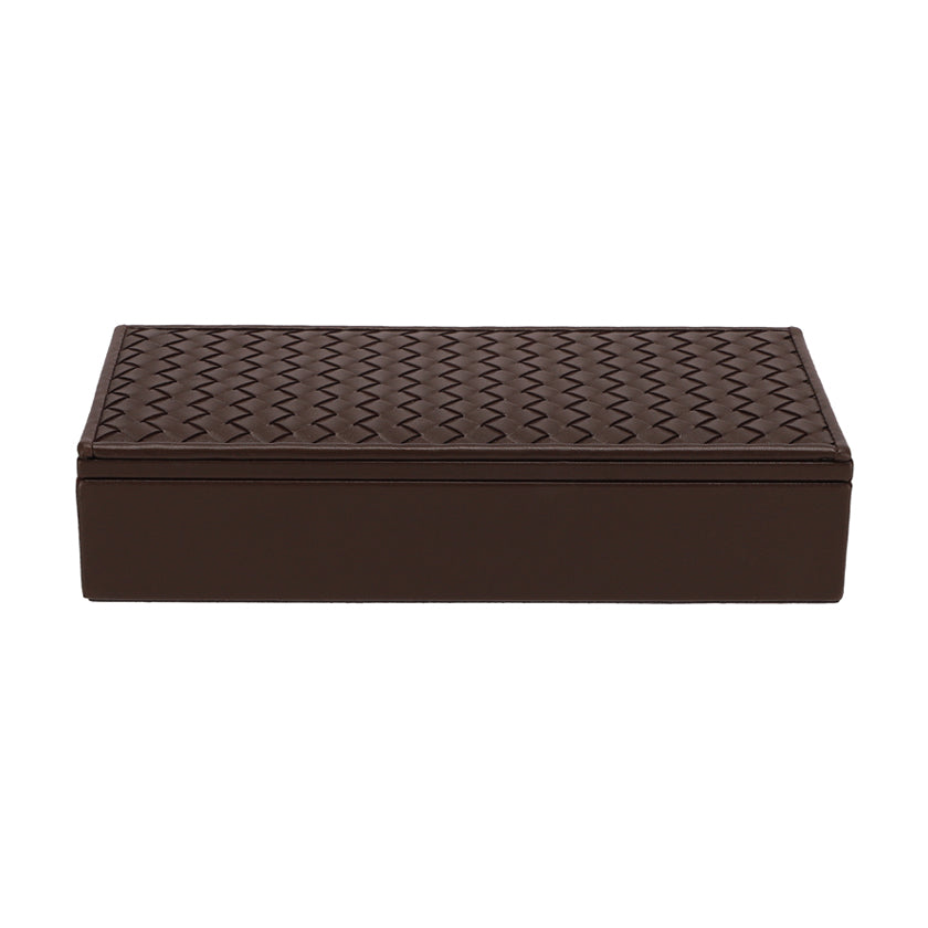 RECTANGULAR BOX HAND-WOVEN LEATHER CHOCO