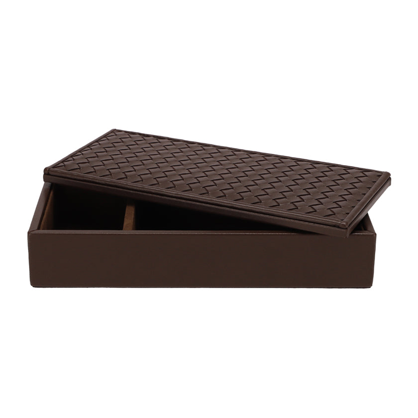 RECTANGULAR BOX HAND-WOVEN LEATHER CHOCO