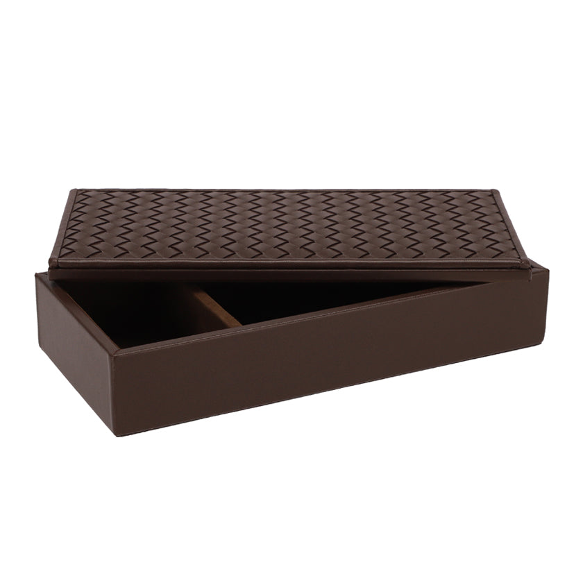 RECTANGULAR BOX HAND-WOVEN LEATHER CHOCO