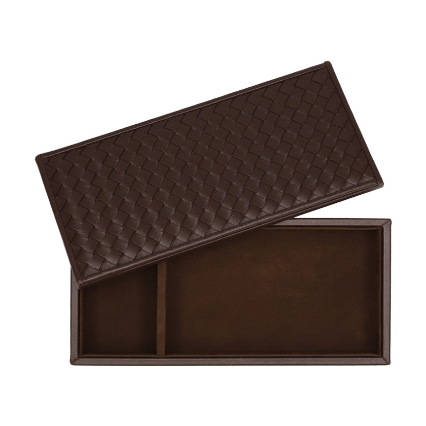 RECTANGULAR BOX HAND-WOVEN LEATHER CHOCO