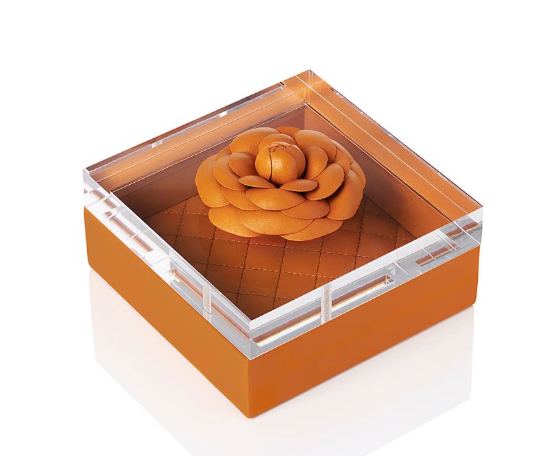 LEATHER BOX W/ QUILTED PADDED LINING - ORANGE