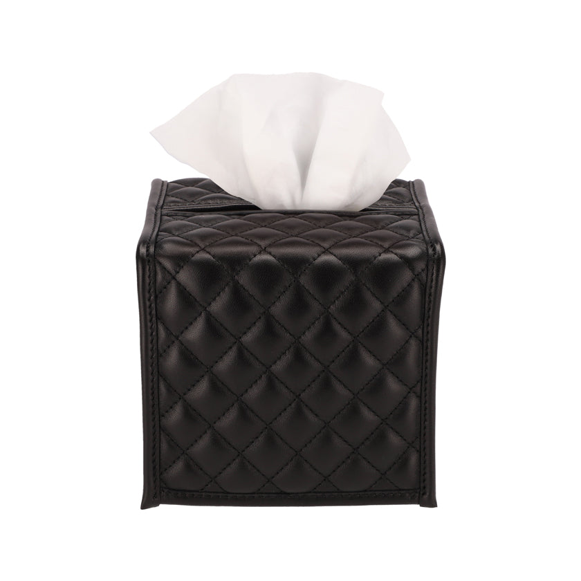 SQ QUILTED PADDED LEATHER TISSUE BOX COVER BLACK