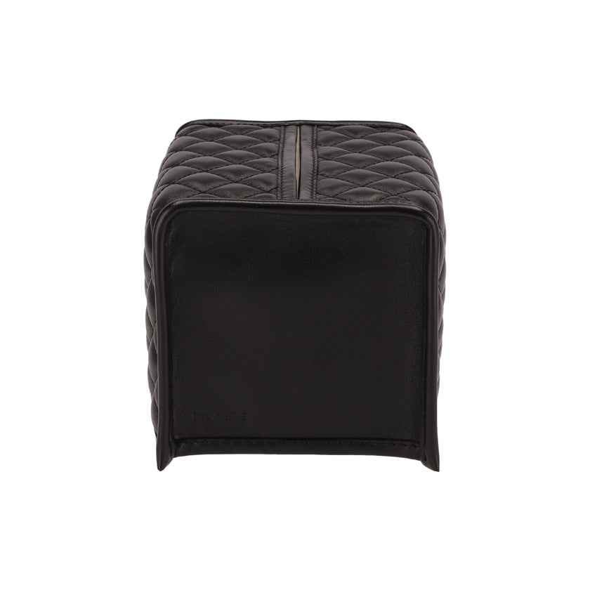 SQ QUILTED PADDED LEATHER TISSUE BOX COVER BLACK