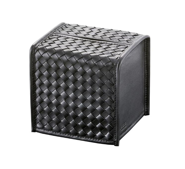 SQ HAND WOVEN LEATHER TISSUE BOX COVER BLACK