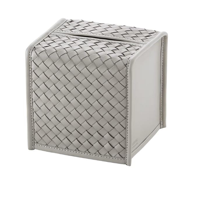 SQ HAND WOVEN LEATHER TISSUE BOX COVER GREY