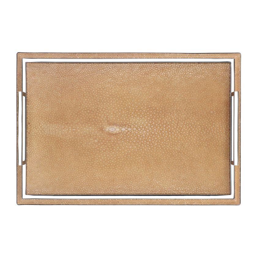 DEFILE TRAY RECTANGULAR MEDIUM REAL SHAGREEN: IVORY STITCHING