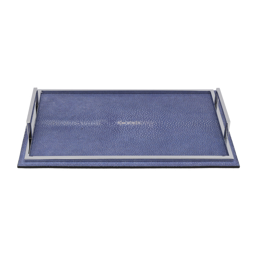 DEFILE TRAY RECTANGULAR SMALL REAL SHAGREEN: COBALT BLUE STITCHING