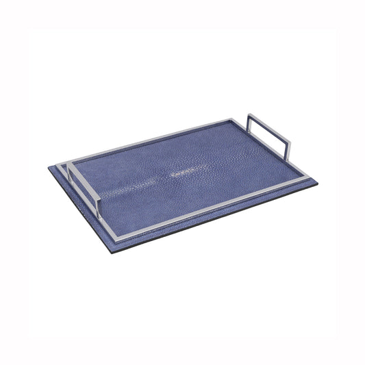 DEFILE TRAY RECTANGULAR SMALL REAL SHAGREEN: COBALT BLUE STITCHING