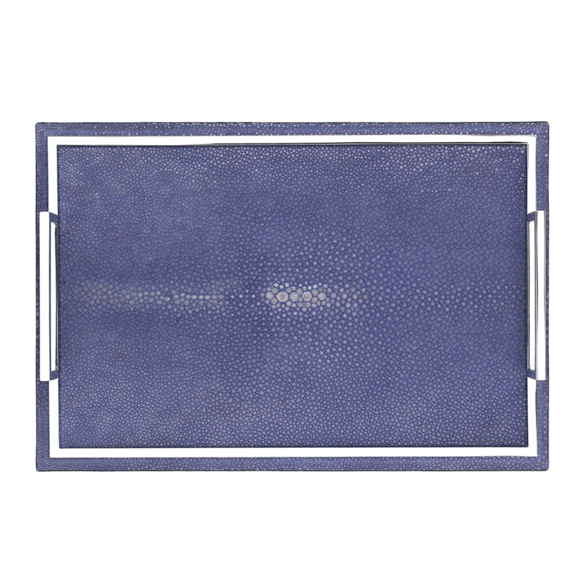 DEFILE TRAY RECTANGULAR SMALL REAL SHAGREEN: COBALT BLUE STITCHING