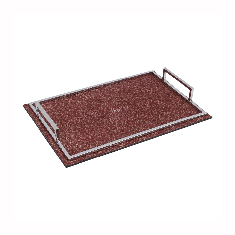 DEFILE TRAY RECTANGULAR MEDIUM REAL SHAGREEN: BORDEAUX STITCHING: