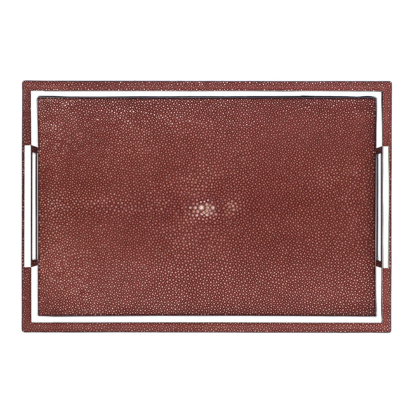 DEFILE TRAY RECTANGULAR SMALL REAL SHAGREEN: BORDEAUX STITCHING