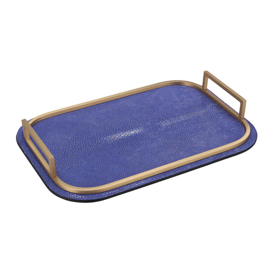 BELLINI TRAY RECTANGULAR LARGE REAL SHAGREEN: COBALT BLUE STITCHING