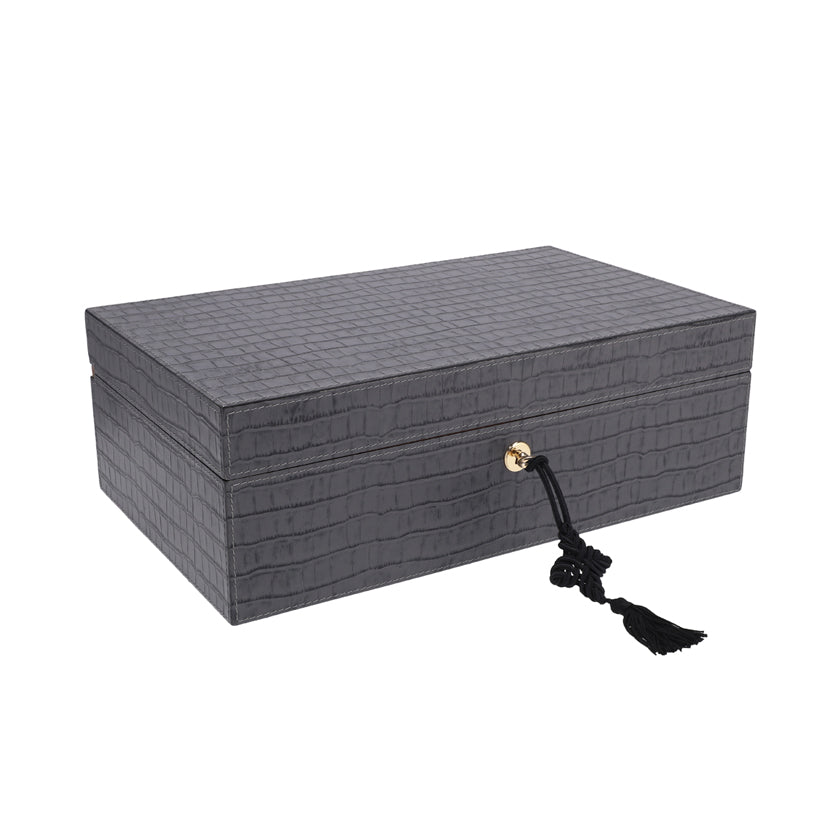 SANTIAGO HUMIDOR LARGE PRINTED CALFSKIN CROCODILE : GRAPHITE