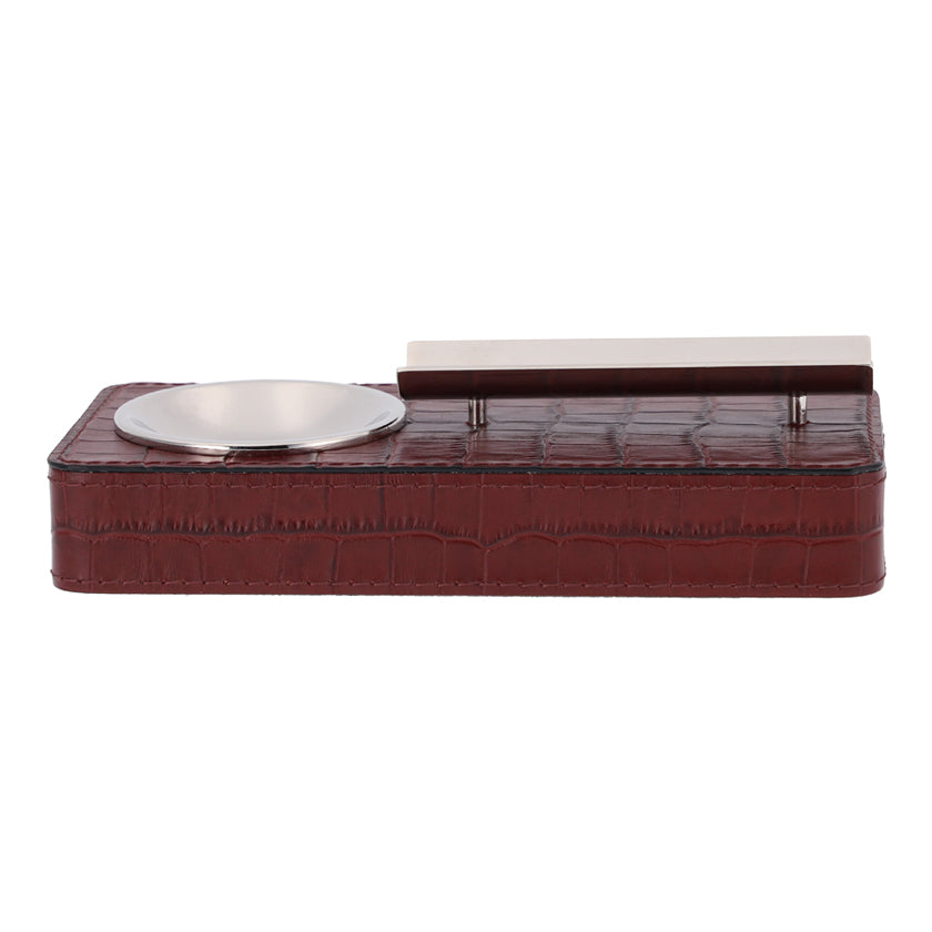 PINAR CIGAR ASHTRAY PRINTED CALFSKIN CROCODILE : BORDEAUX