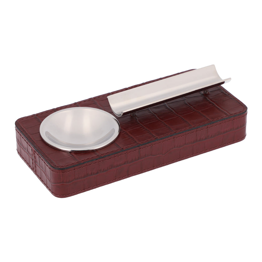 PINAR CIGAR ASHTRAY PRINTED CALFSKIN CROCODILE : BORDEAUX