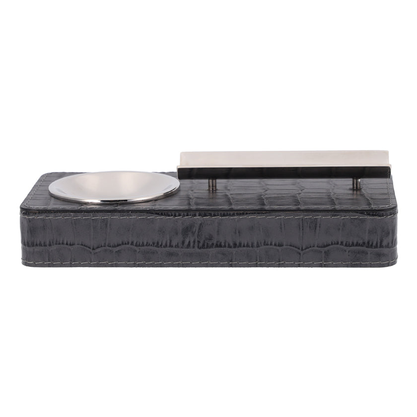 PINAR CIGAR ASHTRAY PRINTED CALFSKIN CROCODILE : GRAPHITE