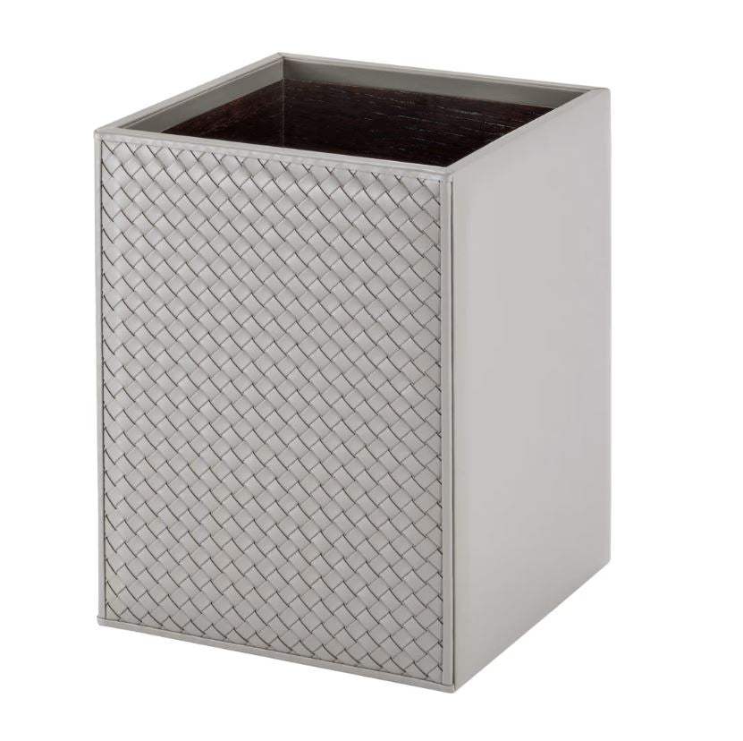 WASTEBASKET WOVEN LEATHER TWO SIDES LINING- GREY