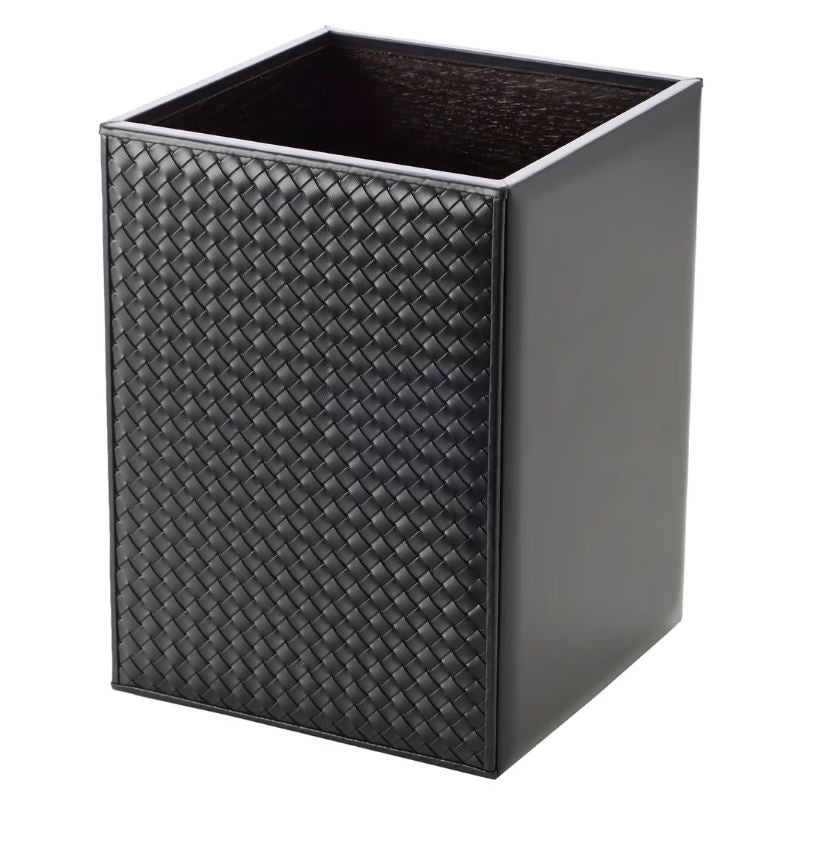 WASTEBASKET WOVEN LEATHER TWO SIDES LINING- BLACK