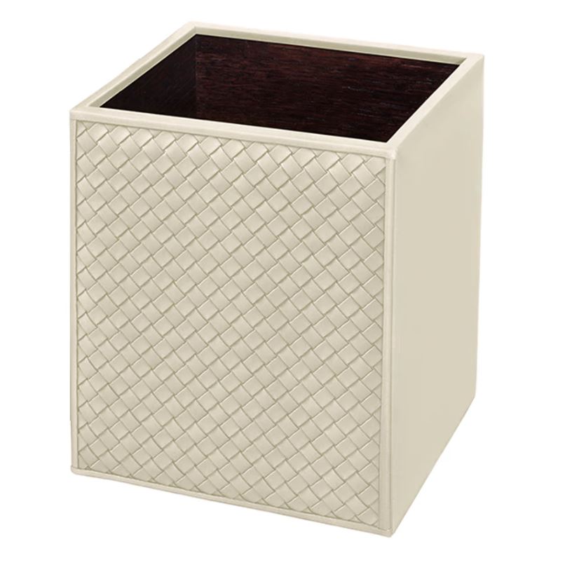 WASTEBASKET WOVEN LEATHER TWO SIDES LINING- AVORIO