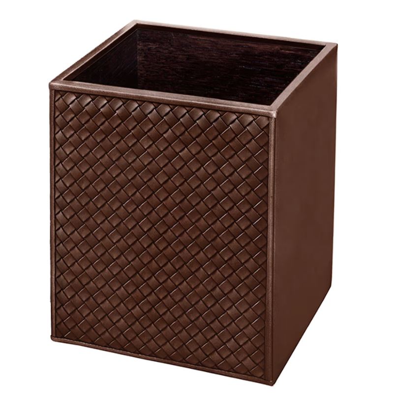 WASTEBASKET WOVEN LEATHER TWO SIDES LINING- CHOCO