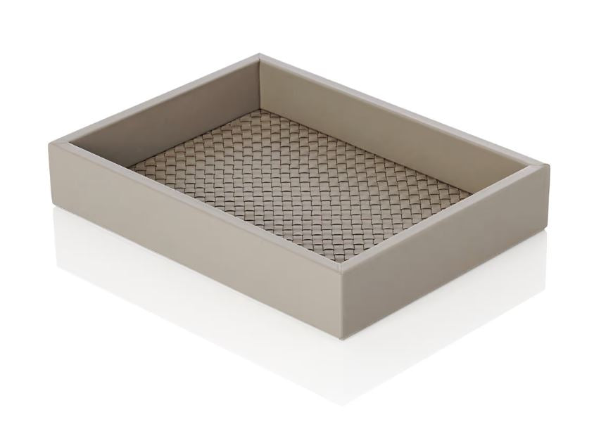 LEATHER PAPER TRAY WOVEN - GREY