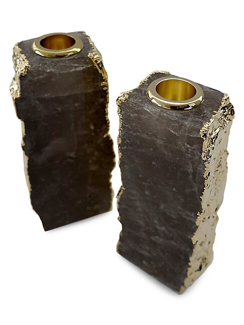 Duardo Candle Holders Smokey Quartz Gold