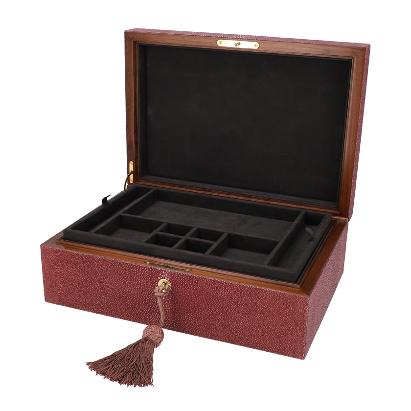 Platinum Jewelry Box with 2 Trays Bordeaux