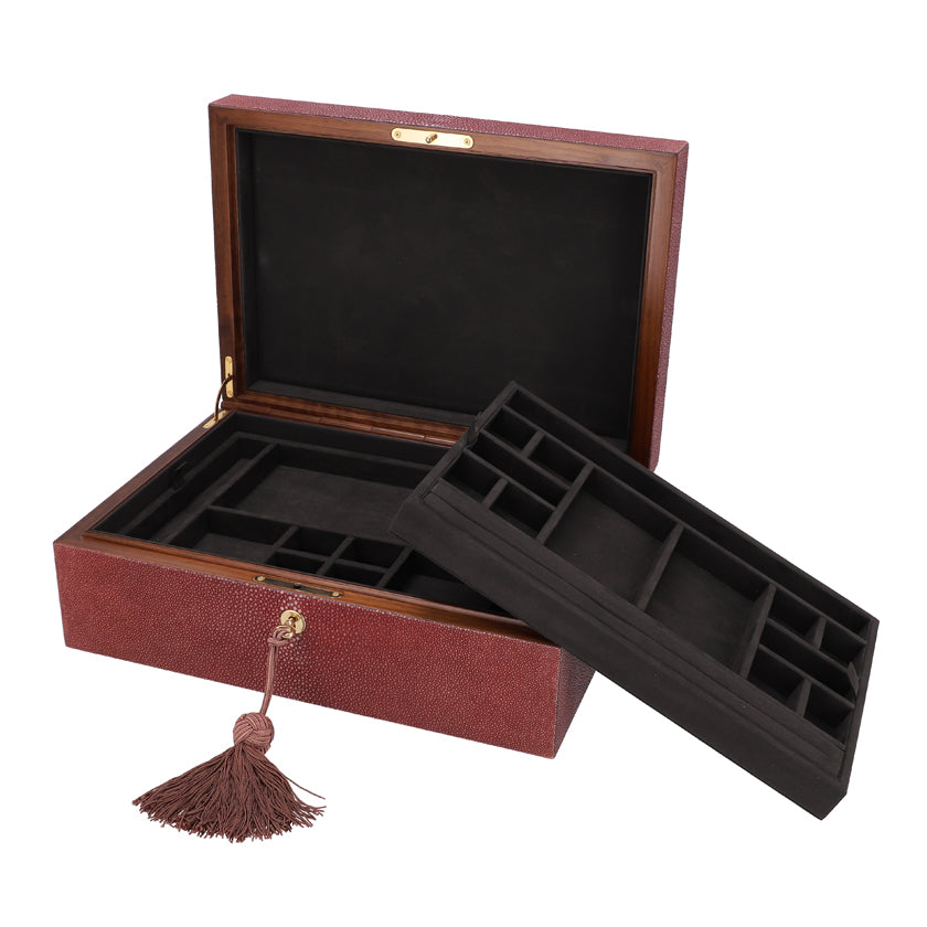 Platinum Jewelry Box with 2 Trays Bordeaux