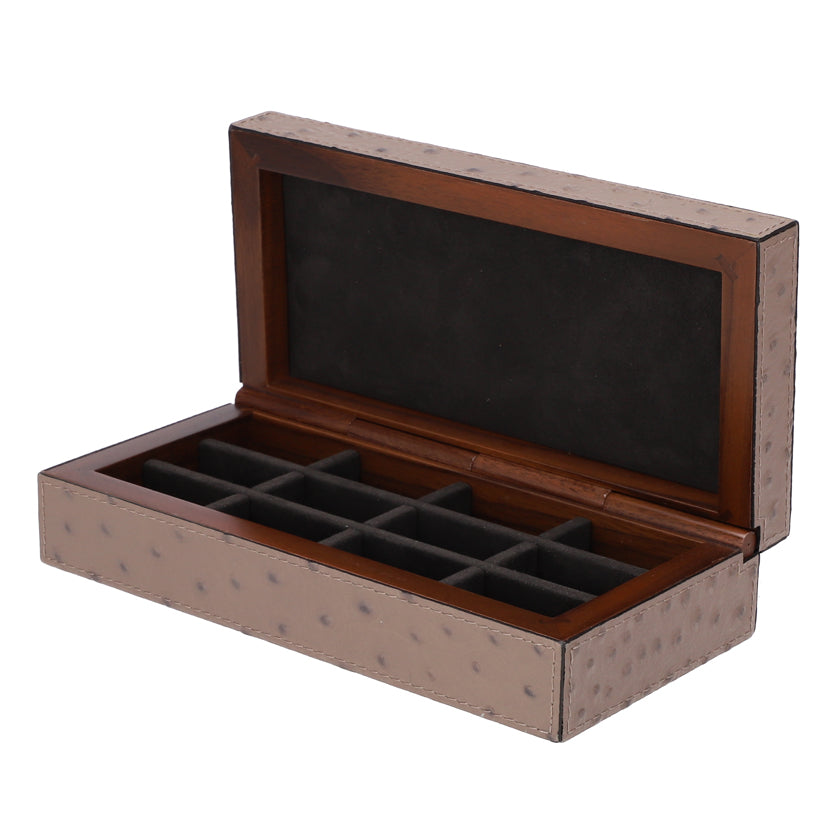 Jeff Cufflinks Box Printed Calfskin Ostrich mud