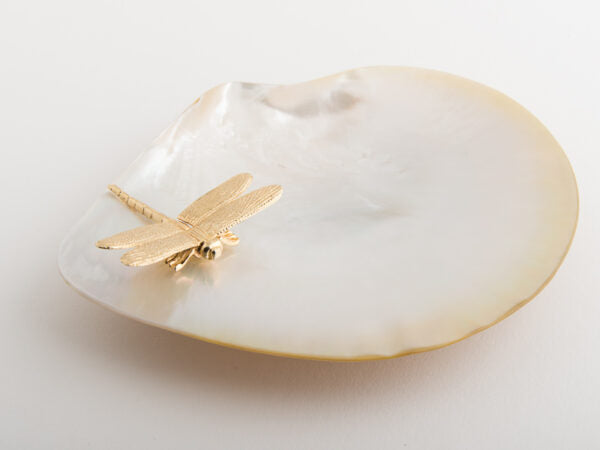 Dragonfly Mother of Pearl Plate - Gold