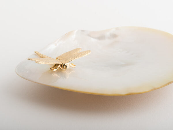 Dragonfly Mother of Pearl Plate - Gold