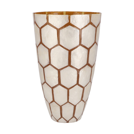 Mother of Pearl Honeycomb Gold White Vase