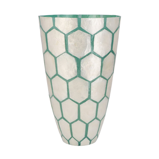 Mother of Pearl Honeycomb Blue White Vase
