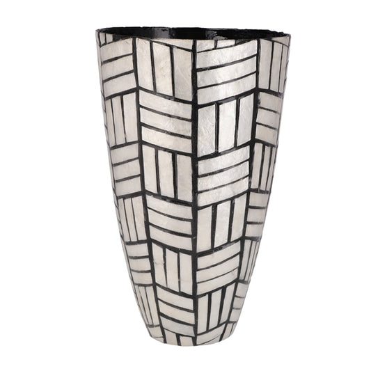 Black and White Herringbone Mother-of-Pearl Vase