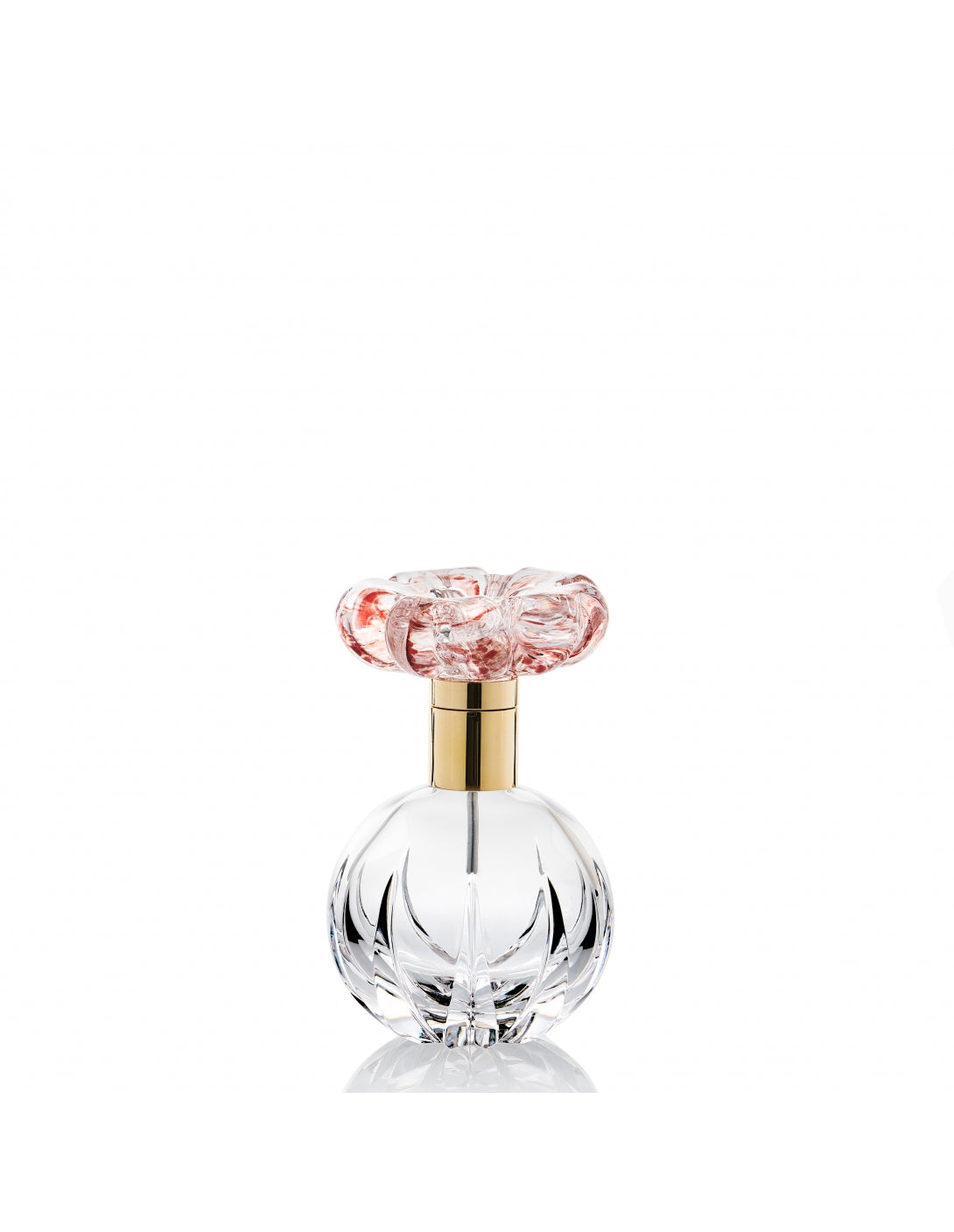 Clear perfume bottle w/ red flower and gold metal