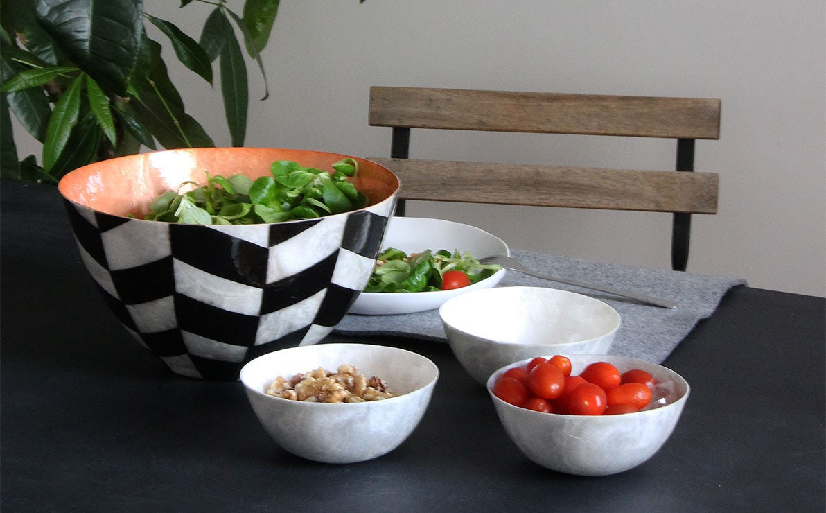 Mother-of-Pearl Herringbone Salad Bowl - Medium