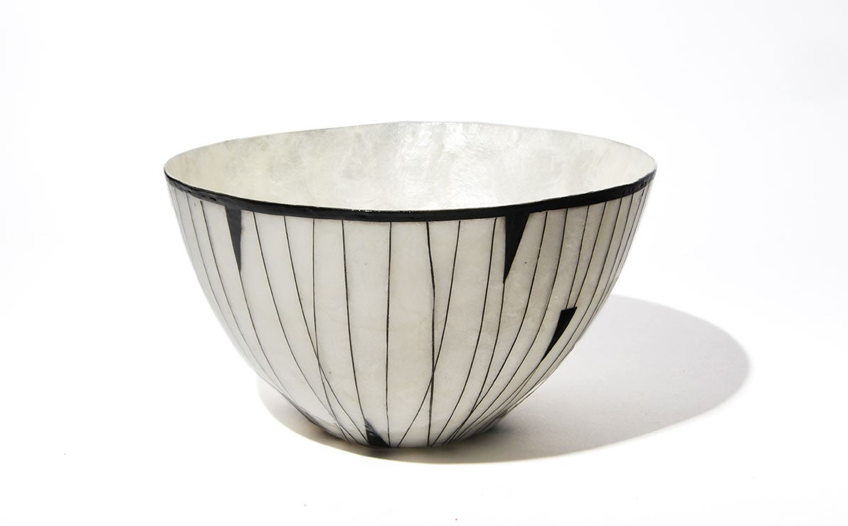Graphic White and Black Mother-of-Pearl Salad Bowl - Small
