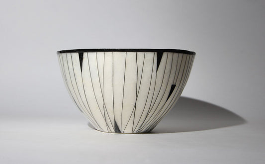 Graphic White and Black Mother-of-Pearl Salad Bowl - Small